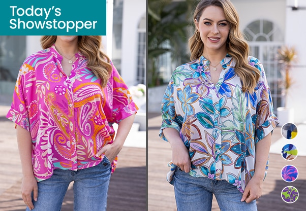 Orange Fashion Village Summer Escape Button-Down