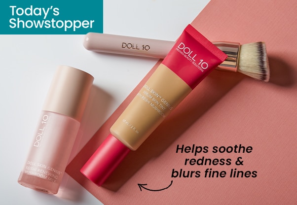 Doll 10 Supersize Reishi Mushroom Foundation, Renewing Mushroom Milk & Brush