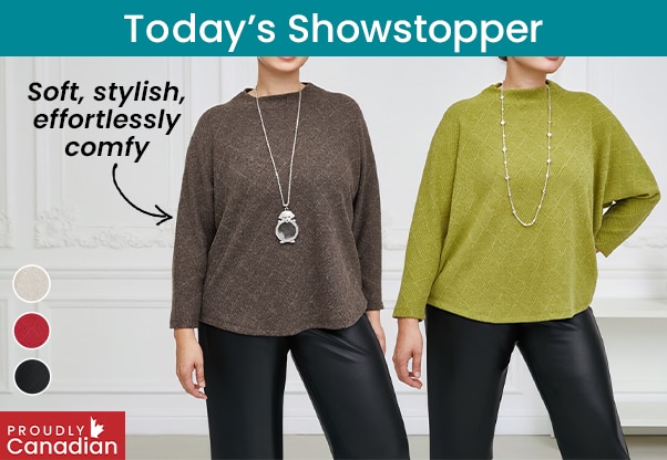 Kim & Co. Soft Diamond Knit Relaxed Dolman SL Mock Neck Top
