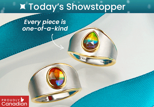 Canadian Ammolite Gems Sterling Silver Ammolite Statement Ring - Choice of Pear or Oval